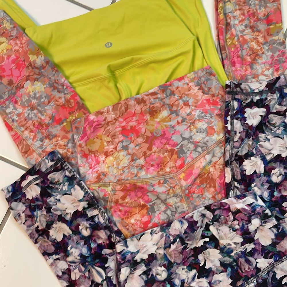 ✴️ EUC LULULEMON ALIGN PANT FLORAL YELLOW PURPLE PINK SIZE 4 BUNDLE (3 TOTAL )